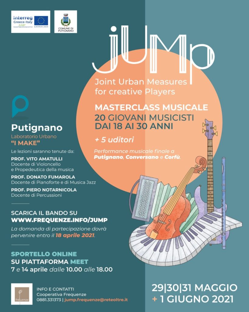 Una “Master Class” di musica e concerti per 20 giovani musicisti pugliesi. L’iniziativa di Frequenze rientra nel progetto “JUMP” di cui il Comune di Putignano è capofila.